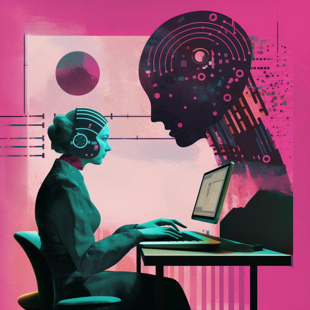 woman chatting on a computer with a chatbot