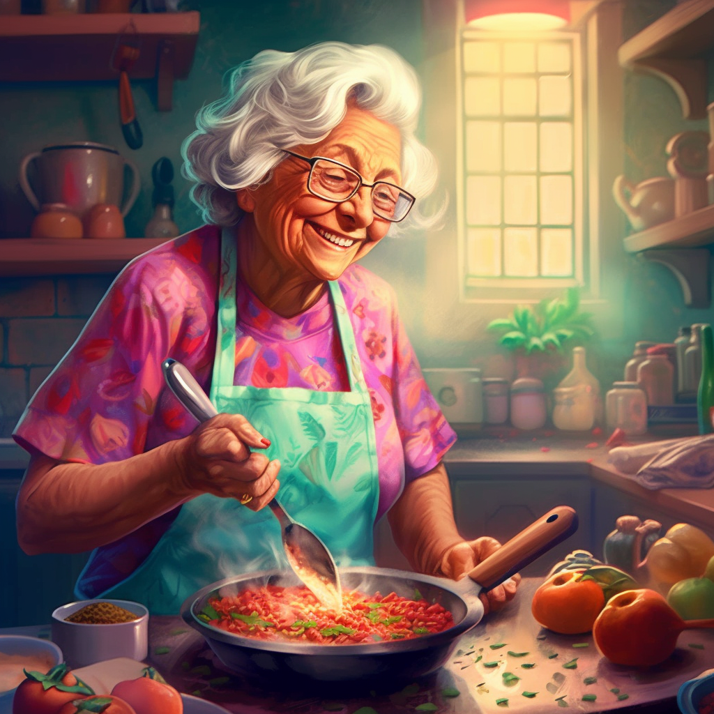 grandma cooking chili, spicy chili