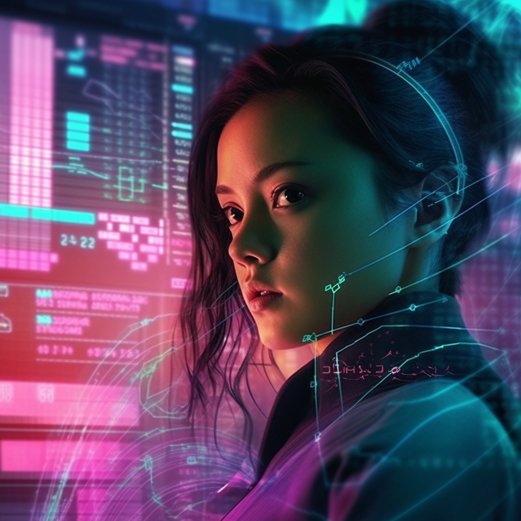 female analyzing data, data analytics, ai avatars