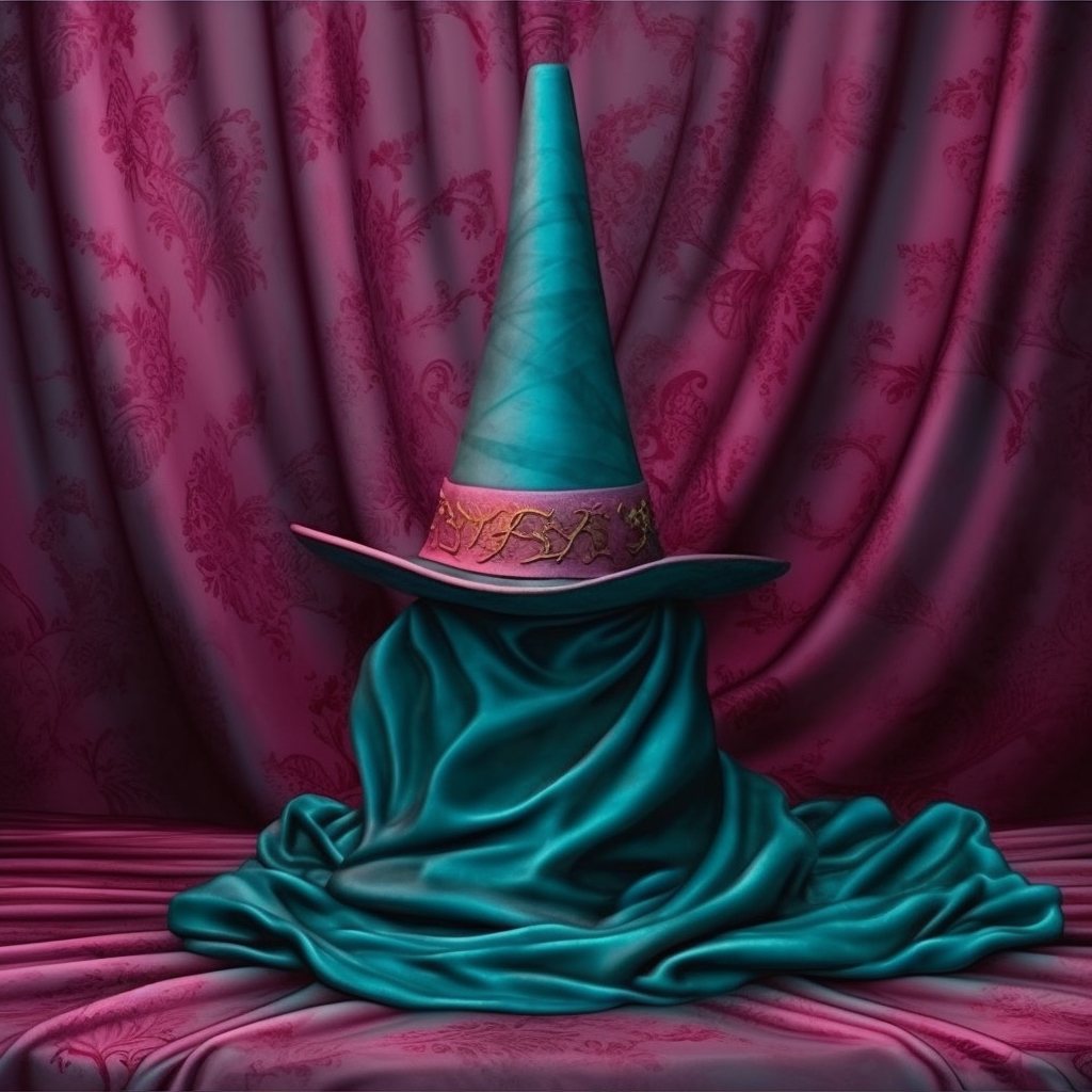 sorting hat, witch hat, magical hat, teal and pink colors, modern marketer