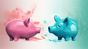 piggy bank, teal and pink, comparing salaries, salaries