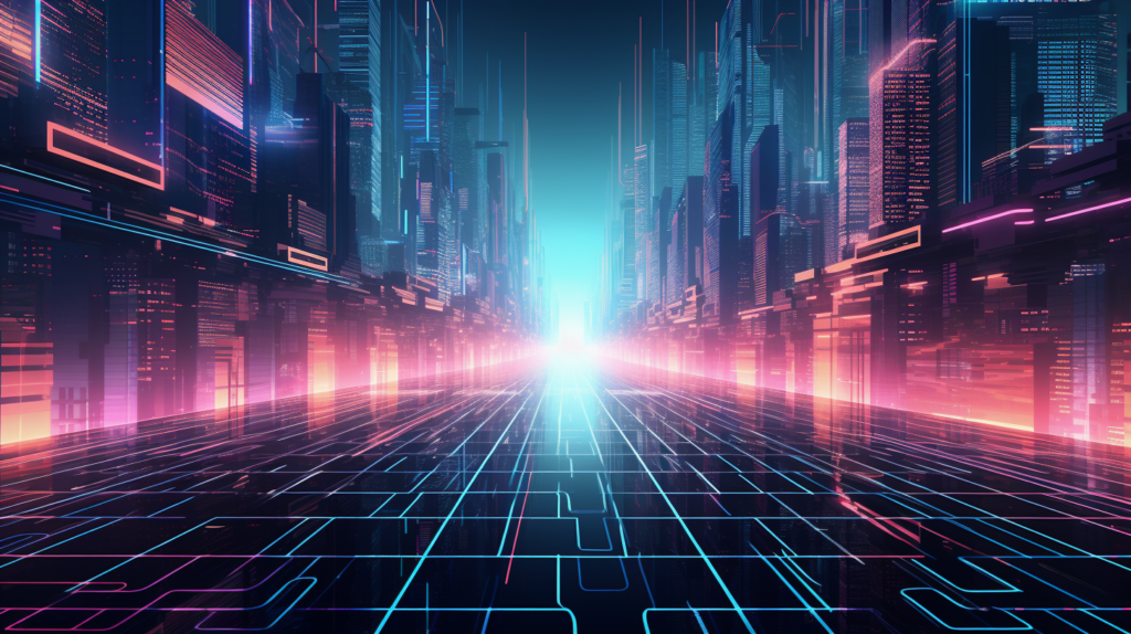 futuristic, ai, inside of the computer, teal and pink colors, abstract art, midjourney
