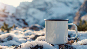 winter mockup image mug, camping, outdoor lifestyle