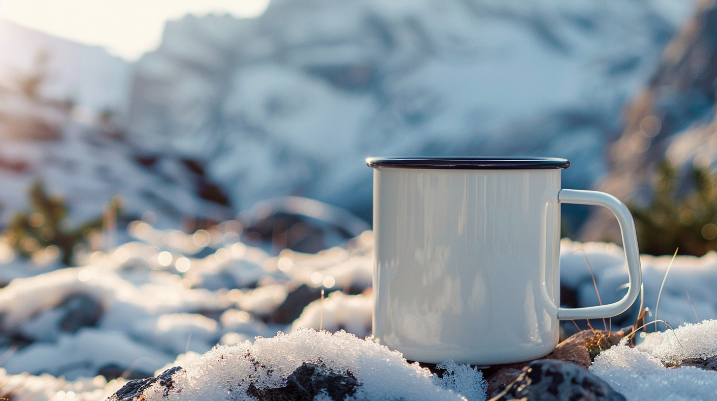 winter mockup image mug, camping, outdoor lifestyle