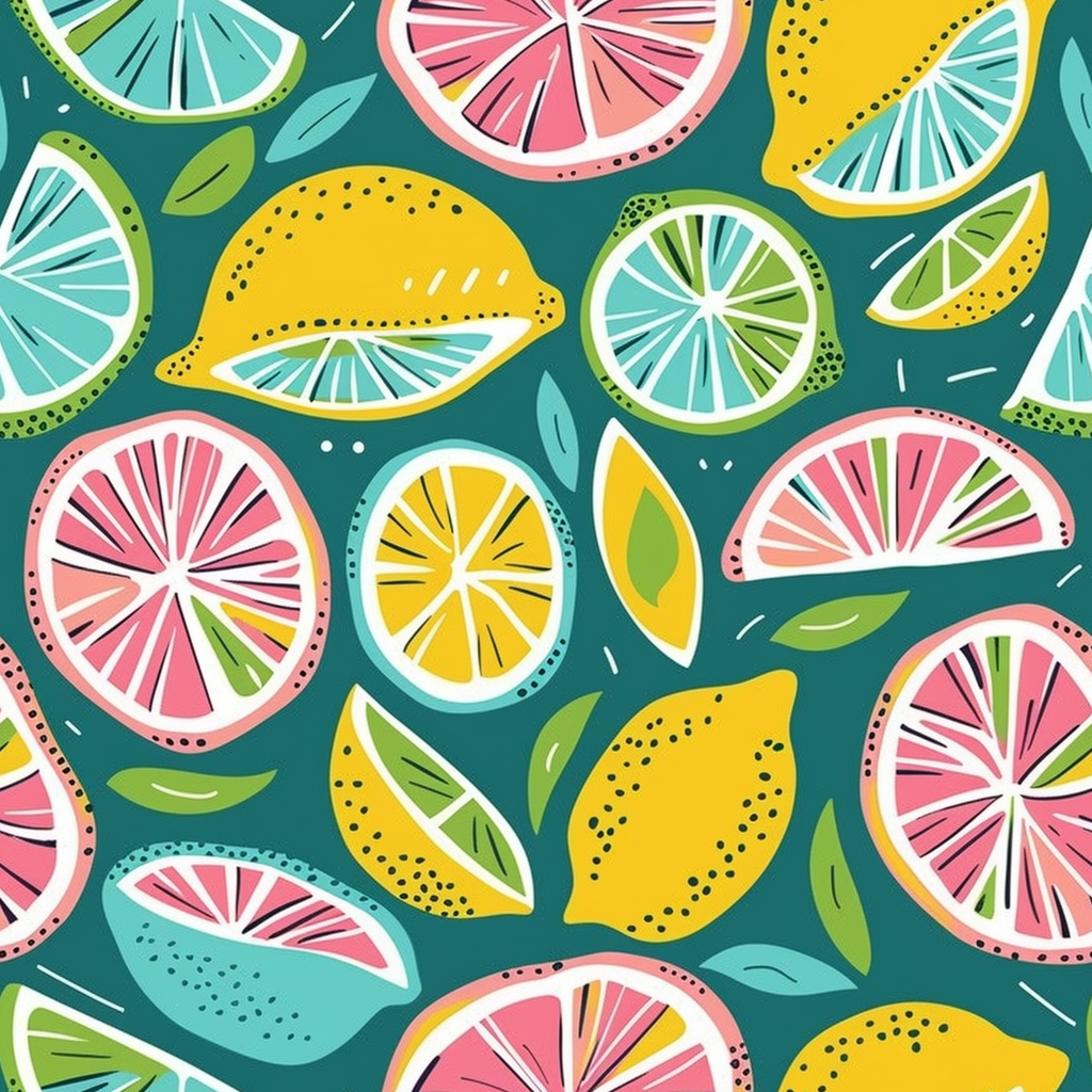 citrus lemon and limes teal and pink colors pattern designs