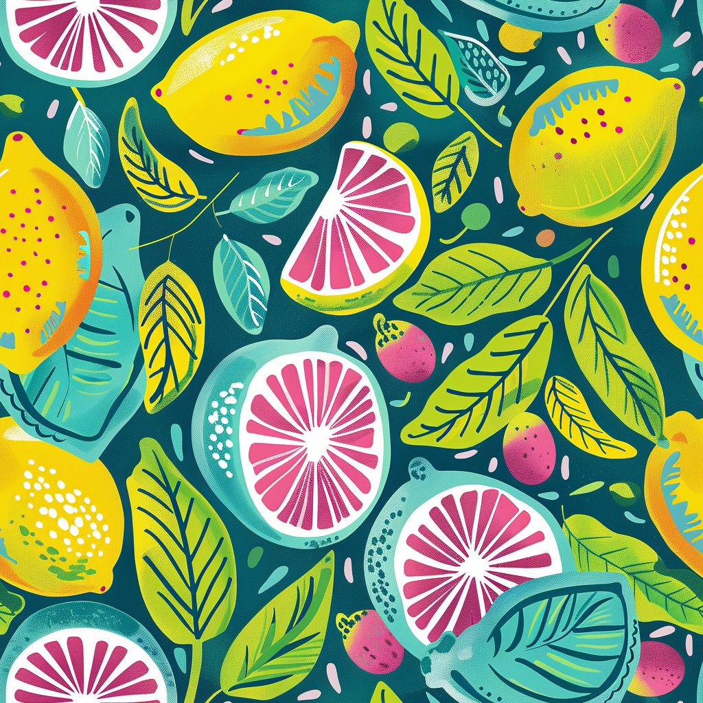 citrus pattern teal and pink colors