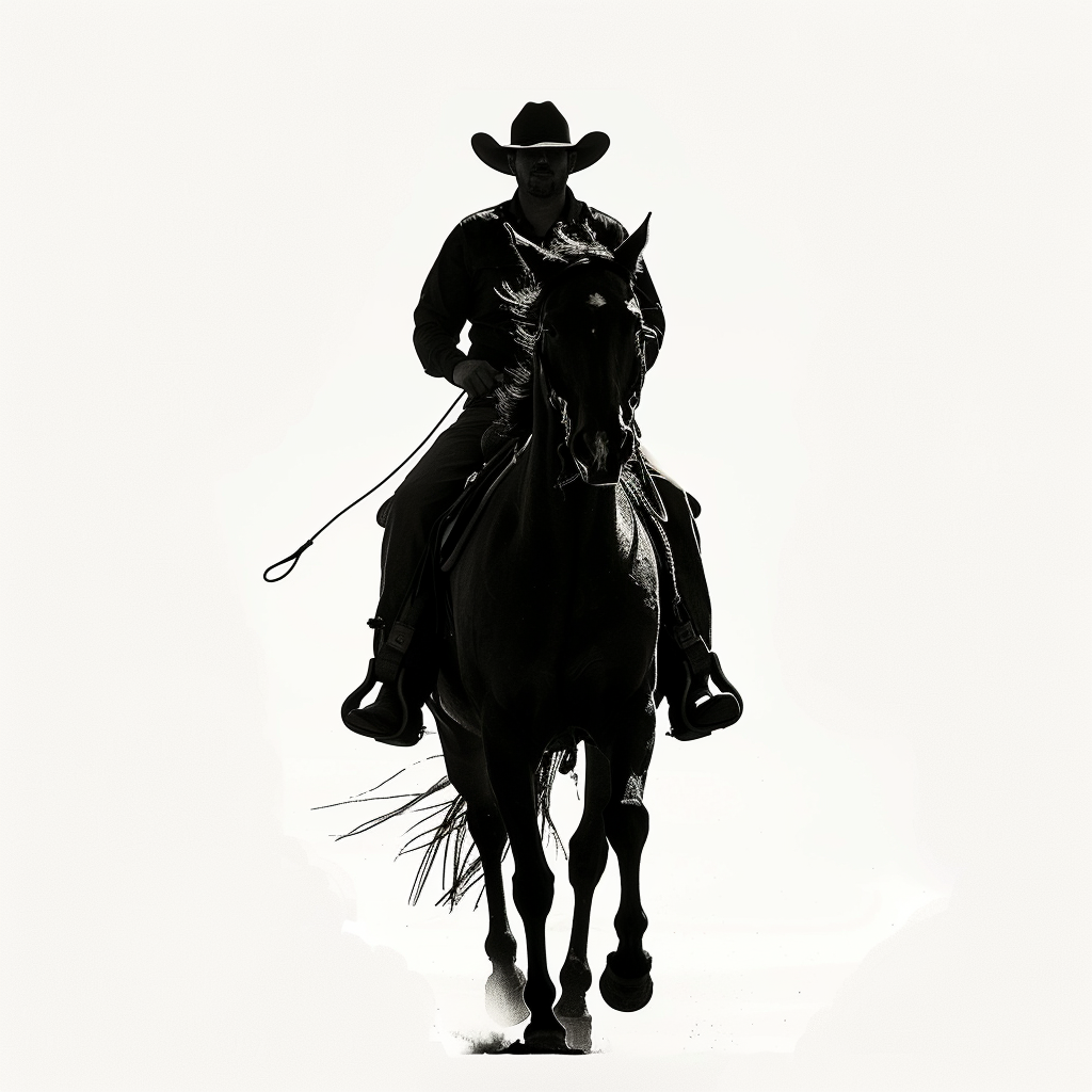 cowboy riding a horse toward viewer silhouette 