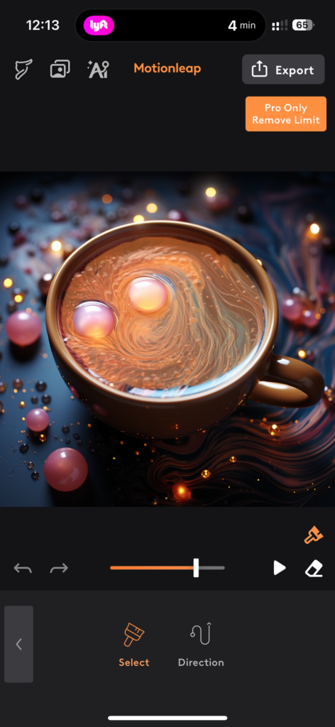 coffee cup with a galaxy in it with the selection area of the liquid selected to add animation
