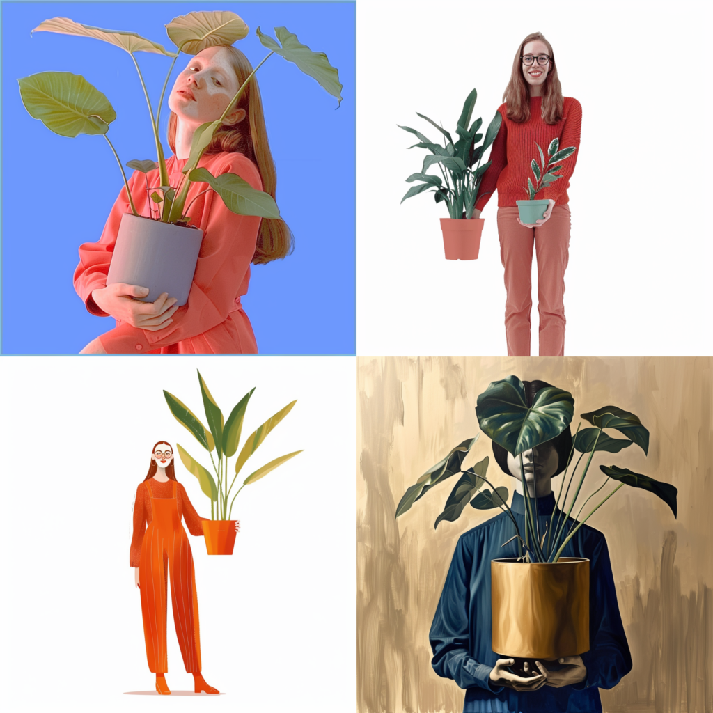 women holding potted plants, weird parameter, midjourney images, ai 