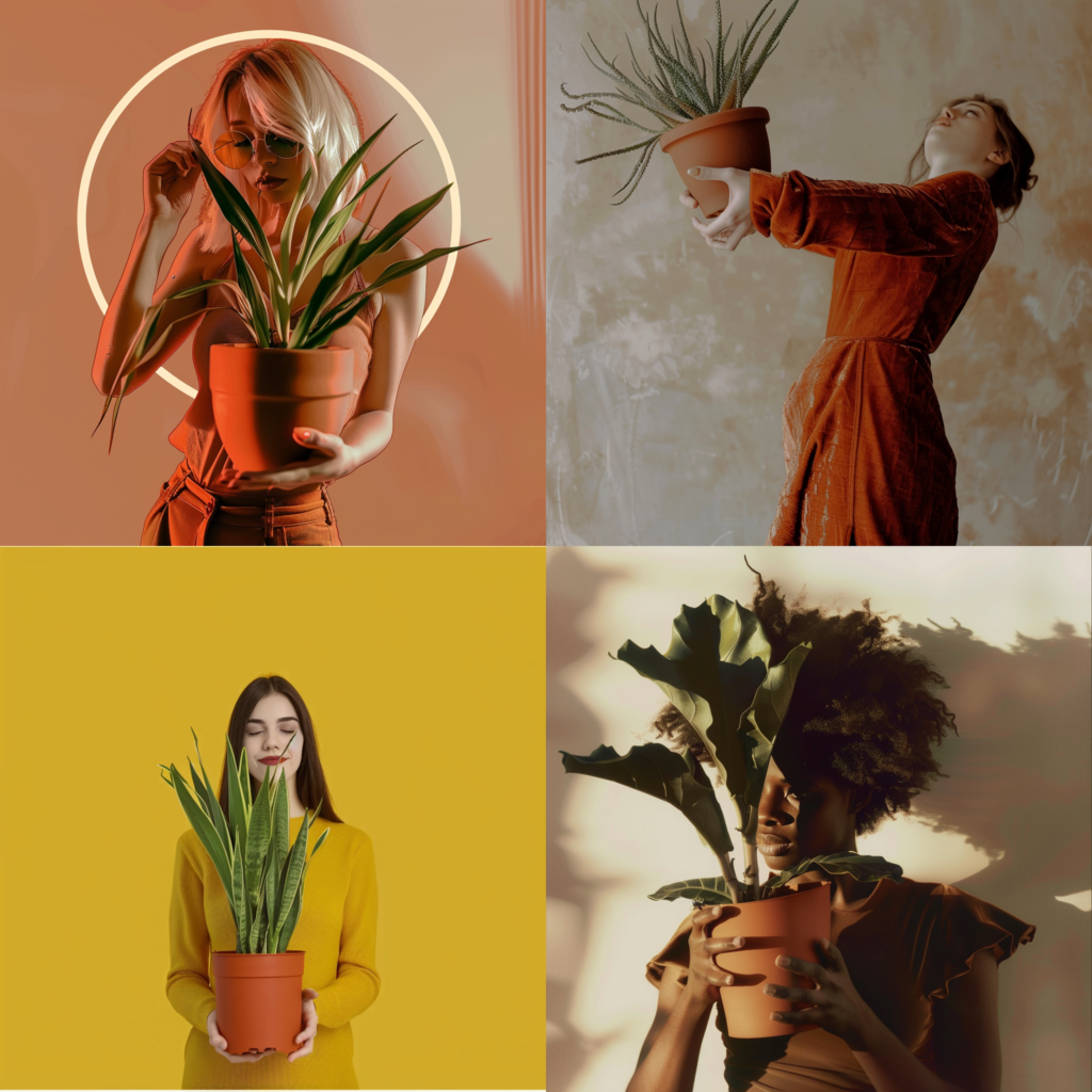 women holding potted plants, midjourney, weird parameter, ai images