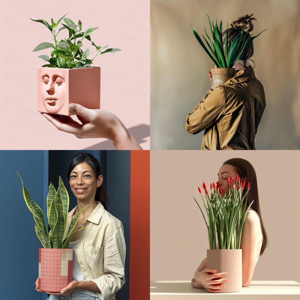 weird images of women holding plants, ai, midjourney