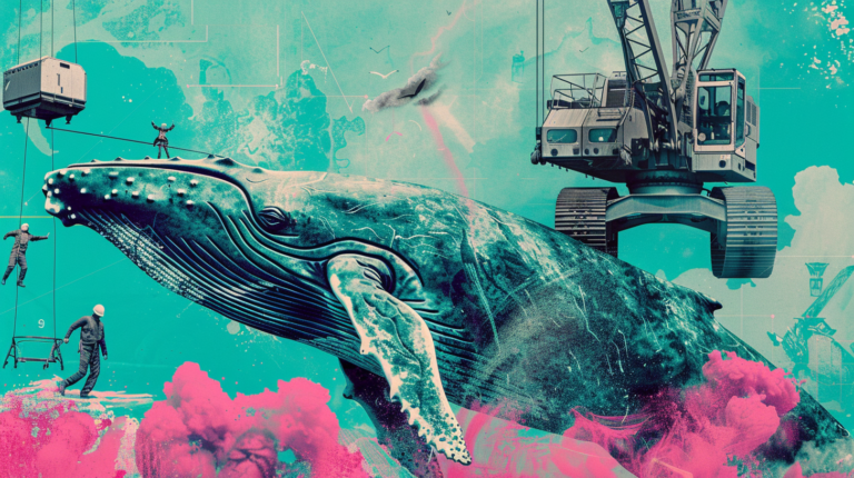whale, construction, teal and pink color collage